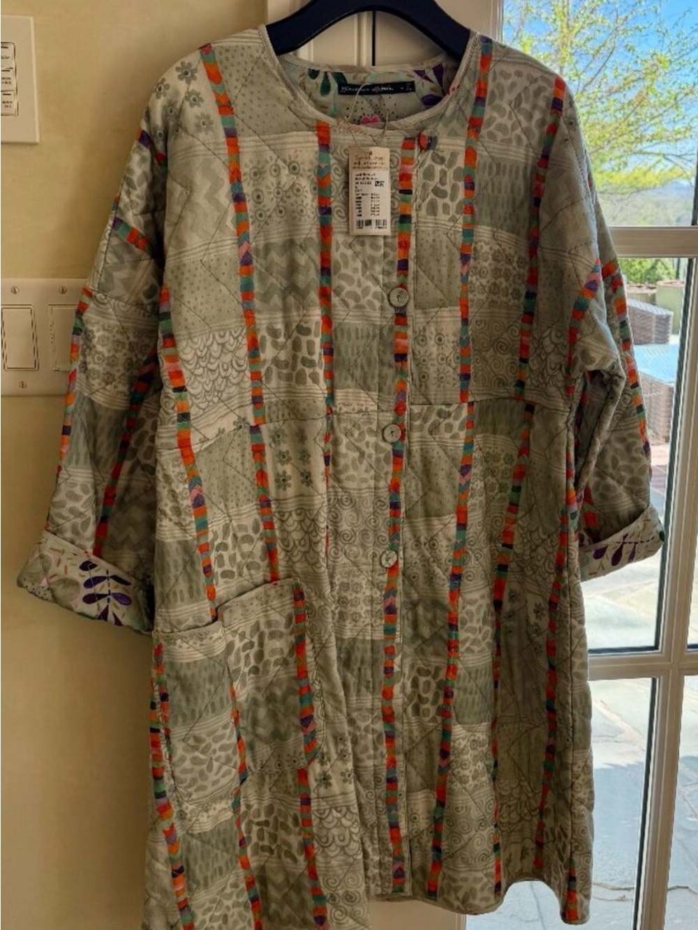 NWT Gudrun Sjoden WARM Quilted, REVERSIBLE Blue/Grey Floral Coat w Multicolor - Picture 9 of 13